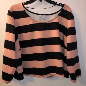 Striped Pink and Black 3/4 Sleeve Crop Top